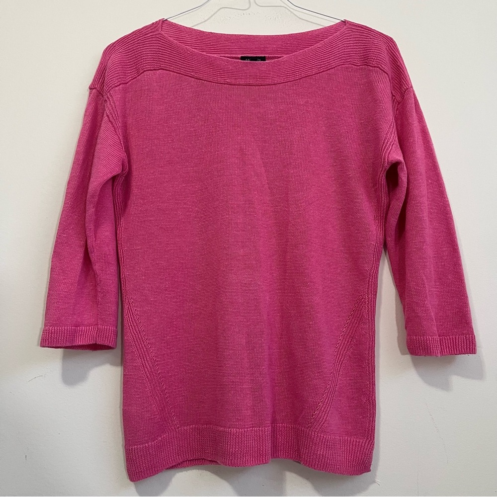 Talbots Womens 100% Linen Tunic Sweater 3/4 Sleeve Boatneck Pink Size M Coastal